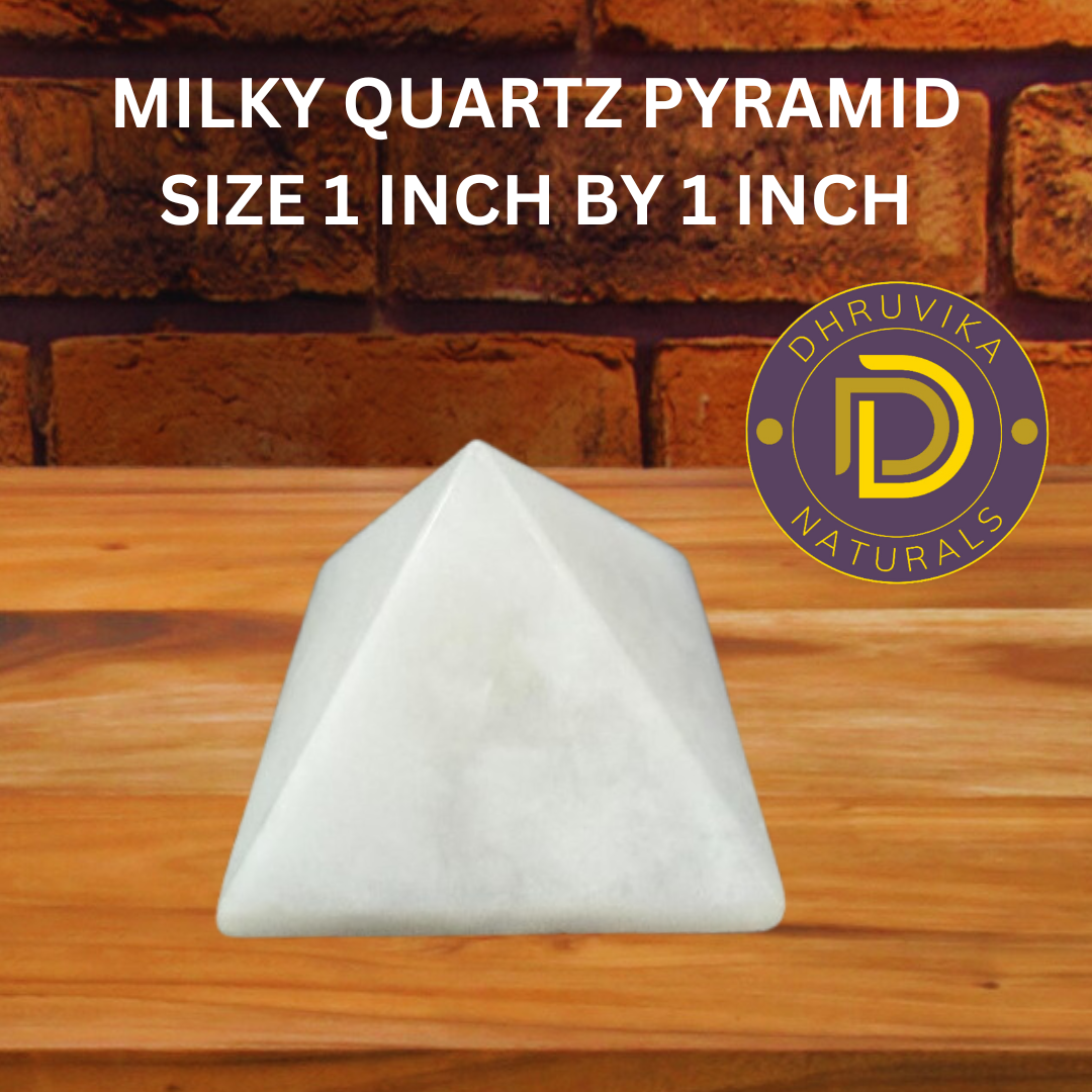 Milky Quartz Pyramid size 1 inch by 1 inch by dhruvika naturals Qty 1 nos for Crystal Healing, Vastu, Reiki, Feng Shui, and Energy Work.