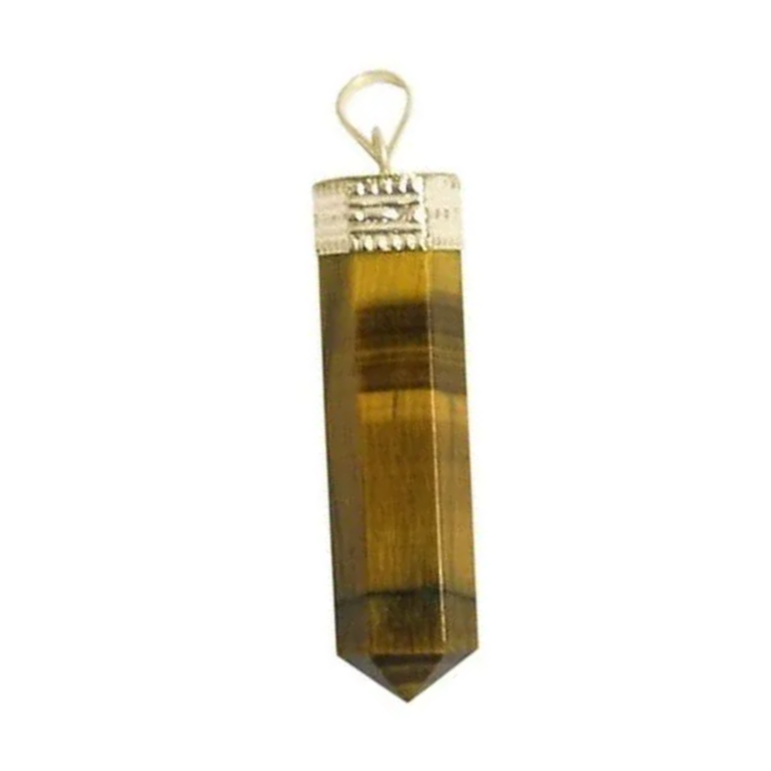 Tiger's Eye Stone Crystal Pencil Pendant 1 inch Single Point by Dhruvika Naturals Unisex for Healing and chakra balancing - Image 2