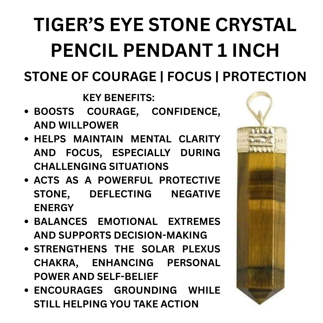 Tiger's Eye Stone Crystal Pencil Pendant 1 inch Single Point by Dhruvika Naturals Unisex for Healing and chakra balancing - Image 4