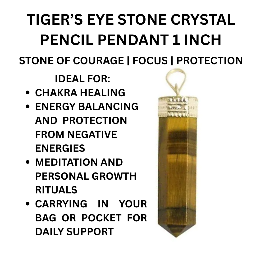 Tiger's Eye Stone Crystal Pencil Pendant 1 inch Single Point by Dhruvika Naturals Unisex for Healing and chakra balancing - Image 5
